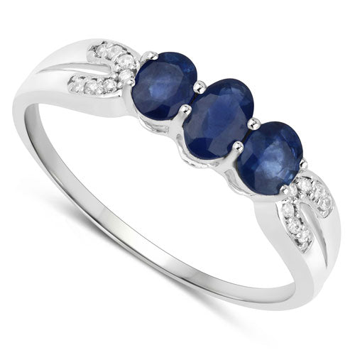 0.73 Carat Genuine Blue Sapphire and White Diamond 14K White Gold Ring Bids.com