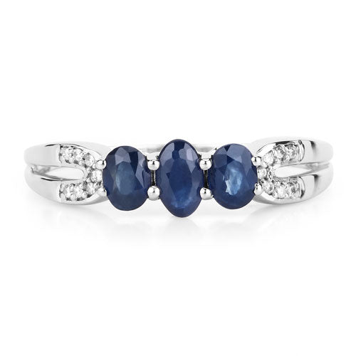 0.73 Carat Genuine Blue Sapphire and White Diamond 14K White Gold Ring Bids.com