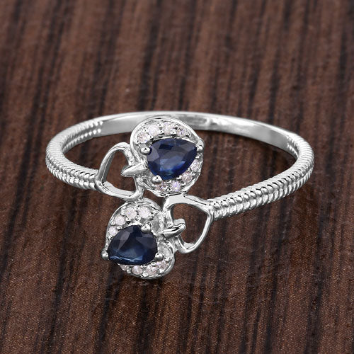 0.34 Carat Genuine Blue Sapphire and White Diamond 14K White Gold Ring Bids.com