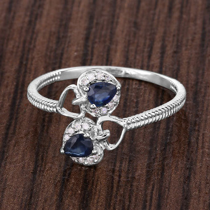 0.34 Carat Genuine Blue Sapphire and White Diamond 14K White Gold Ring Bids.com