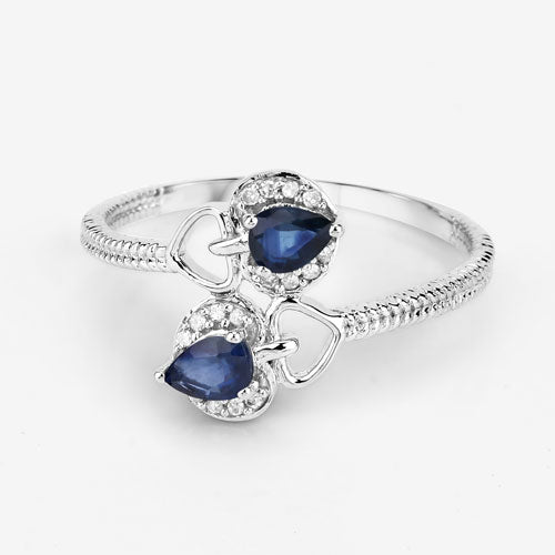 0.34 Carat Genuine Blue Sapphire and White Diamond 14K White Gold Ring Bids.com