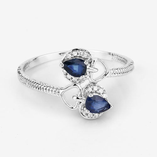 0.34 Carat Genuine Blue Sapphire and White Diamond 14K White Gold Ring Bids.com