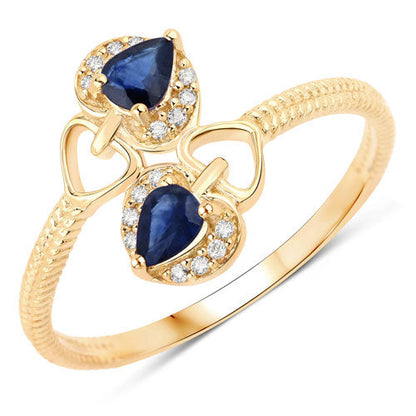 0.34 Carat Genuine Blue Sapphire and White Diamond 14K Yellow Gold Ring Bids.com