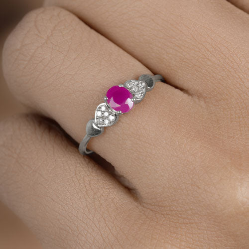 0.36 Carat Genuine Ruby and White Diamond 14K White Gold Ring Bids.com