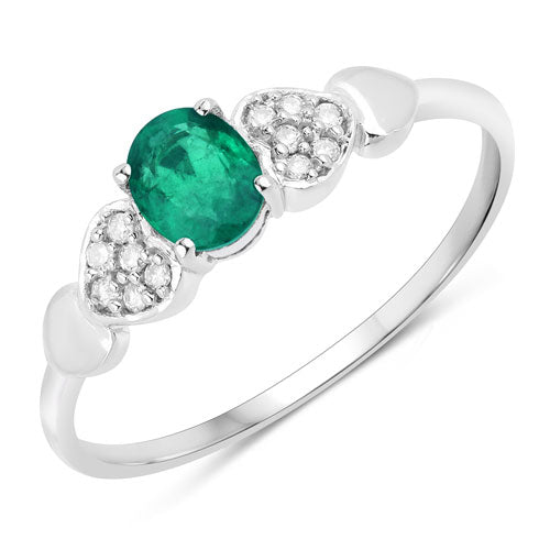 0.36 Carat Genuine Zambian Emerald and White Diamond 14K White Gold Ring Bids.com