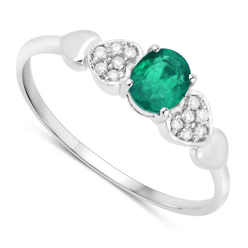 0.36 Carat Genuine Zambian Emerald and White Diamond 14K White Gold Ring Bids.com