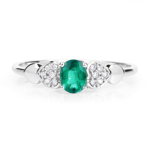 0.36 Carat Genuine Zambian Emerald and White Diamond 14K White Gold Ring Bids.com