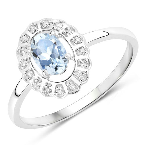 0.44 Carat Genuine Aquamarine and White Diamond 14K White Gold Ring Bids.com