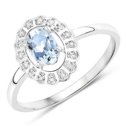 0.44 Carat Genuine Aquamarine and White Diamond 14K White Gold Ring Bids.com