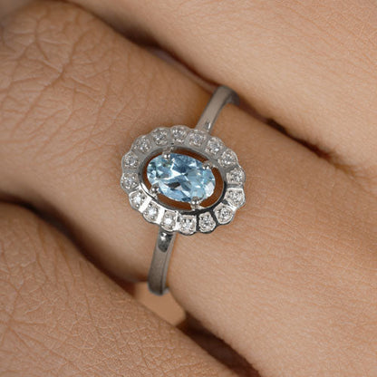 0.44 Carat Genuine Aquamarine and White Diamond 14K White Gold Ring Bids.com