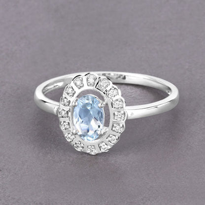 0.44 Carat Genuine Aquamarine and White Diamond 14K White Gold Ring Bids.com