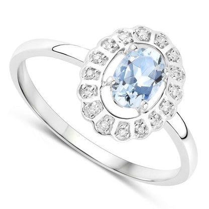 0.44 Carat Genuine Aquamarine and White Diamond 14K White Gold Ring Bids.com
