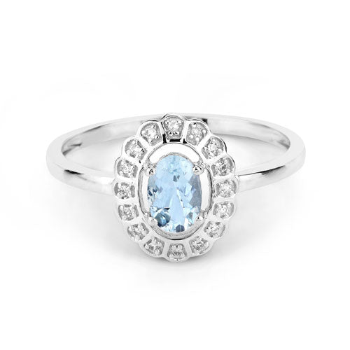 0.44 Carat Genuine Aquamarine and White Diamond 14K White Gold Ring Bids.com