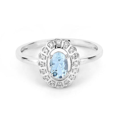 0.44 Carat Genuine Aquamarine and White Diamond 14K White Gold Ring Bids.com