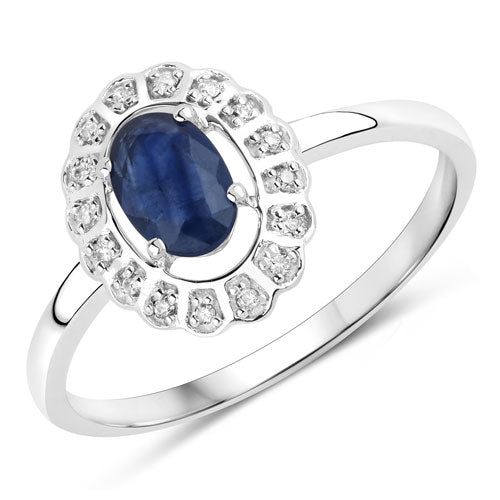 0.52 Carat Genuine Blue Sapphire and White Diamond 14K White Gold Ring Bids.com