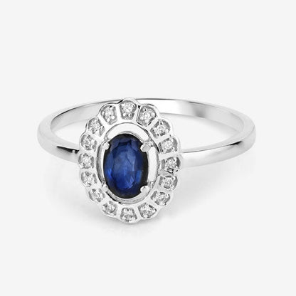 0.52 Carat Genuine Blue Sapphire and White Diamond 14K White Gold Ring Bids.com