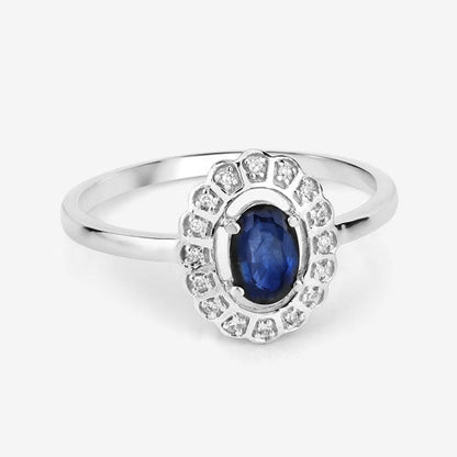 0.52 Carat Genuine Blue Sapphire and White Diamond 14K White Gold Ring Bids.com