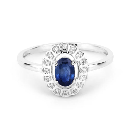 0.52 Carat Genuine Blue Sapphire and White Diamond 14K White Gold Ring Bids.com