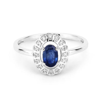 0.52 Carat Genuine Blue Sapphire and White Diamond 14K White Gold Ring Bids.com