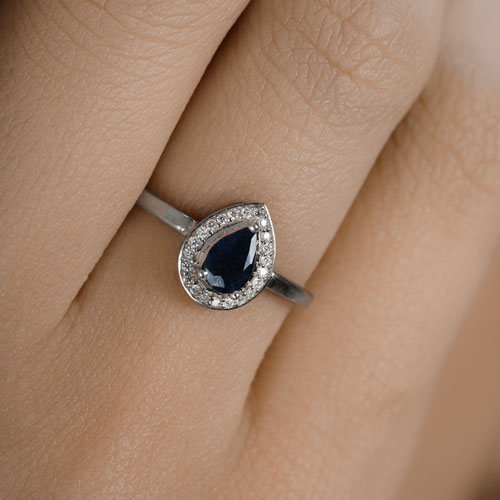 0.48 Carat Genuine Blue Sapphire and White Diamond 14K White Gold Ring Bids.com