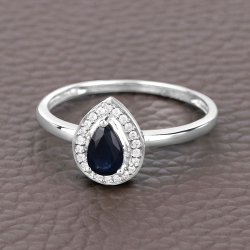 0.48 Carat Genuine Blue Sapphire and White Diamond 14K White Gold Ring Bids.com