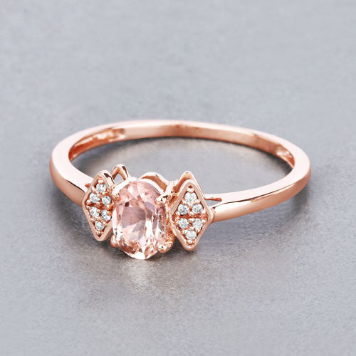 0.46 Carat Genuine Morganite and White Diamond 14K Rose Gold Ring Bids.com