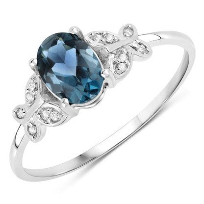 0.93 Carat Genuine London Blue Topaz and White Diamond 14K White Gold Ring Bids.com