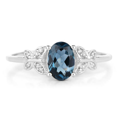 0.93 Carat Genuine London Blue Topaz and White Diamond 14K White Gold Ring Bids.com