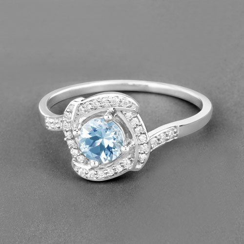 0.46 Carat Genuine Aquamarine and White Diamond 14K White Gold Ring Bids.com