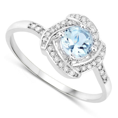 0.46 Carat Genuine Aquamarine and White Diamond 14K White Gold Ring Bids.com