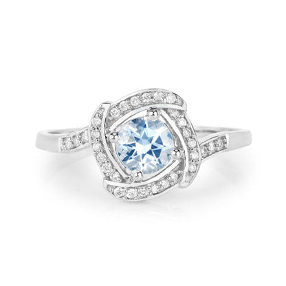 0.46 Carat Genuine Aquamarine and White Diamond 14K White Gold Ring Bids.com