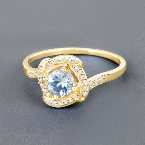 0.46 Carat Genuine Aquamarine and White Diamond 14K Yellow Gold Ring Bids.com