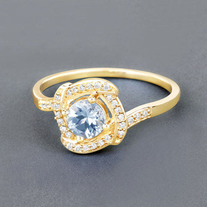 0.46 Carat Genuine Aquamarine and White Diamond 14K Yellow Gold Ring Bids.com