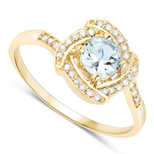 0.46 Carat Genuine Aquamarine and White Diamond 14K Yellow Gold Ring Bids.com