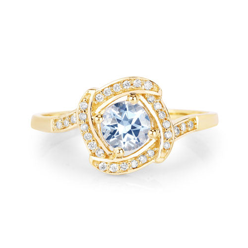 0.46 Carat Genuine Aquamarine and White Diamond 14K Yellow Gold Ring Bids.com