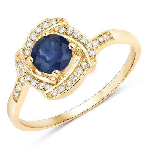 0.73 Carat Genuine Blue Sapphire and White Diamond 14K Yellow Gold Ring Bids.com