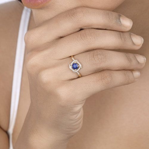 0.73 Carat Genuine Blue Sapphire and White Diamond 14K Yellow Gold Ring Bids.com
