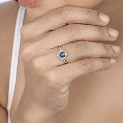 0.73 Carat Genuine Blue Sapphire and White Diamond 14K Yellow Gold Ring Bids.com
