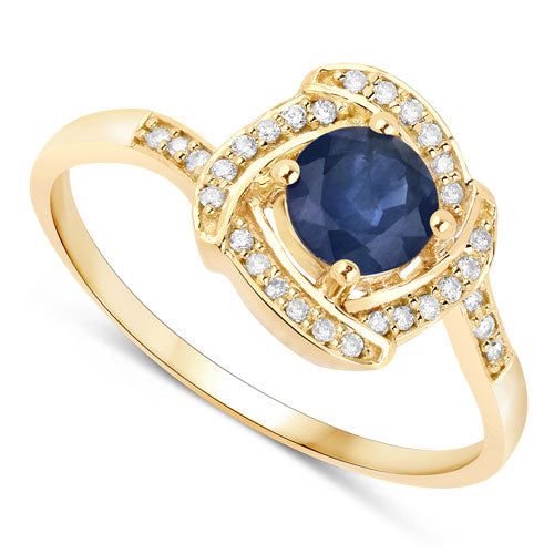 0.73 Carat Genuine Blue Sapphire and White Diamond 14K Yellow Gold Ring Bids.com