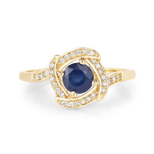 0.73 Carat Genuine Blue Sapphire and White Diamond 14K Yellow Gold Ring Bids.com