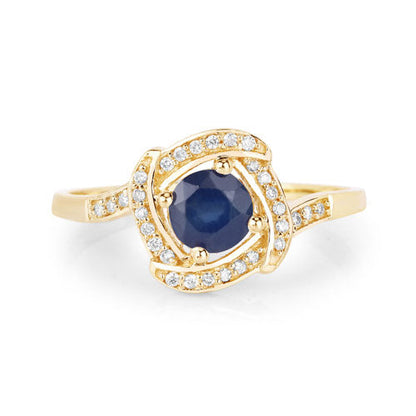 0.73 Carat Genuine Blue Sapphire and White Diamond 14K Yellow Gold Ring Bids.com