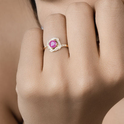 0.63 Carat Genuine Ruby and White Diamond 14K Yellow Gold Ring Bids.com