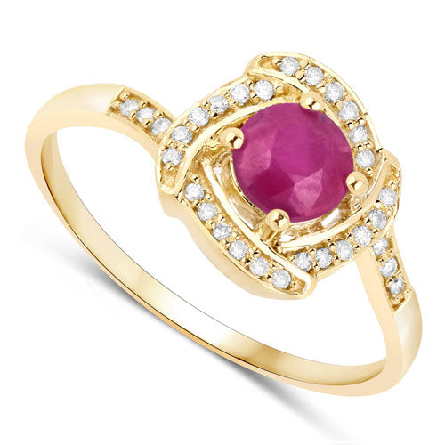 0.63 Carat Genuine Ruby and White Diamond 14K Yellow Gold Ring Bids.com