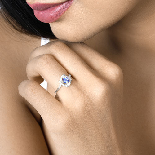 0.55 Carat Genuine Tanzanite and White Diamond 14K White Gold Ring Bids.com