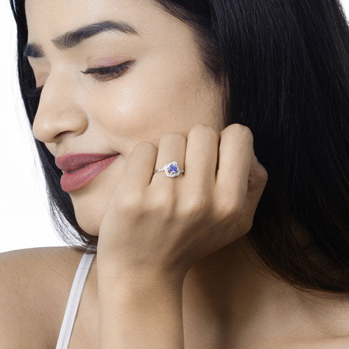 0.55 Carat Genuine Tanzanite and White Diamond 14K White Gold Ring Bids.com
