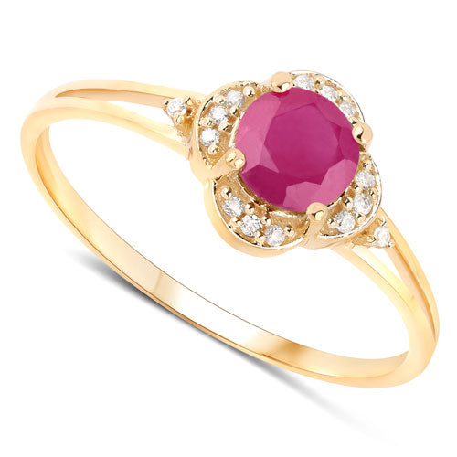 0.59 Carat Genuine Ruby and White Diamond 14K Yellow Gold Ring Bids.com