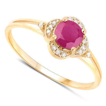 0.59 Carat Genuine Ruby and White Diamond 14K Yellow Gold Ring Bids.com