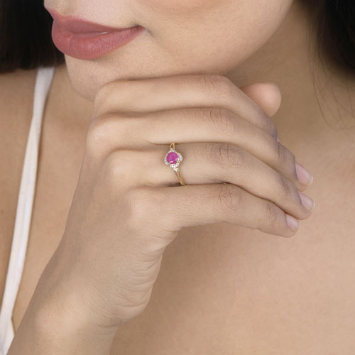 0.59 Carat Genuine Ruby and White Diamond 14K Yellow Gold Ring Bids.com