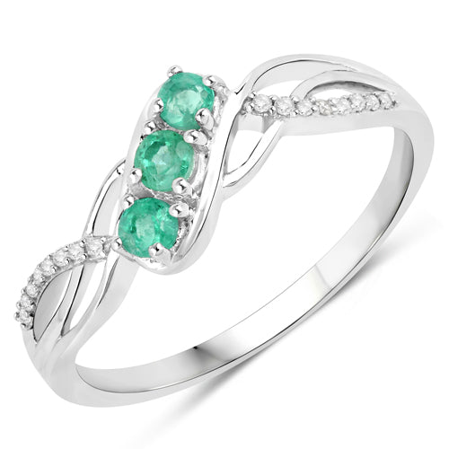 0.28 Carat Genuine Zambian Emerald and White Diamond 14K White Gold Ring Bids.com