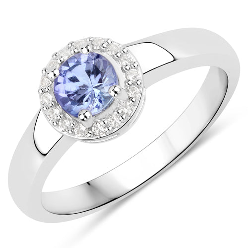 0.55 Carat Genuine Tanzanite and White Topaz .925 Sterling Silver Ring Bids.com